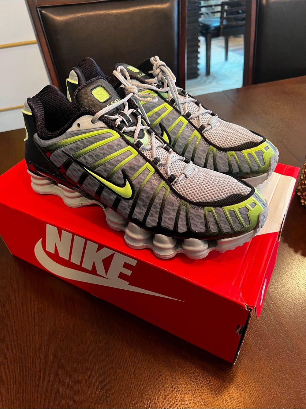 Nike Shox Running Sneakers - Gray with Neon Yellow Accents - Picture 2 of 5